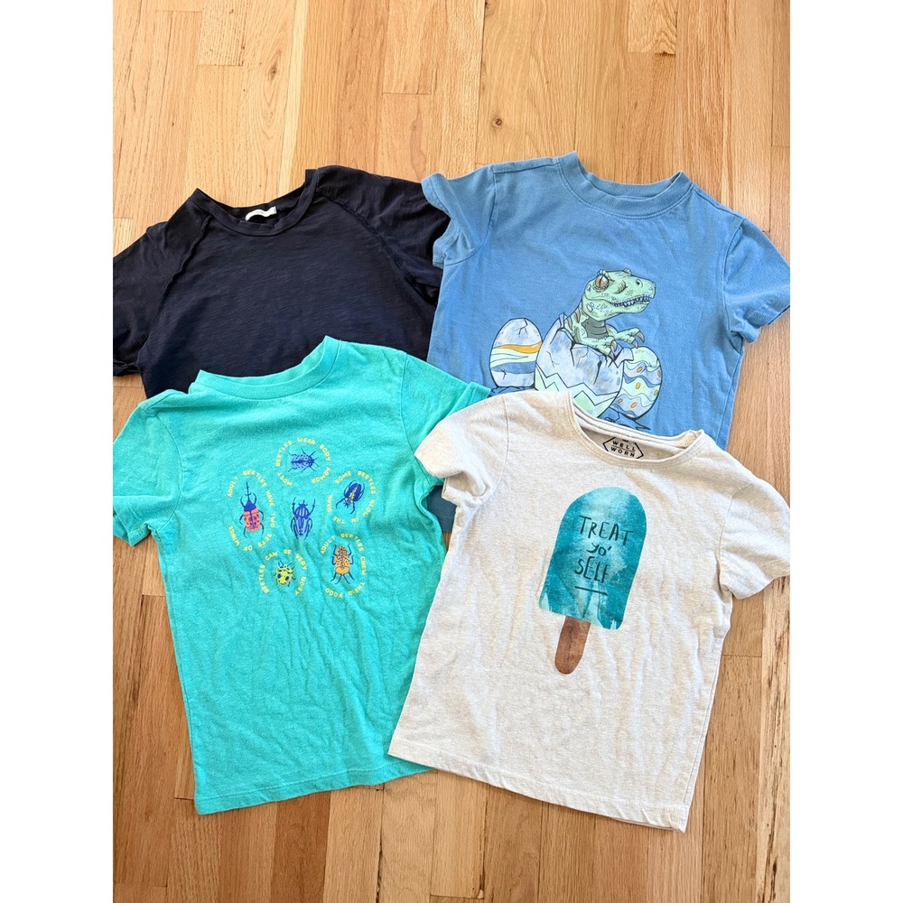 Kids Graphic T-Shirt Bundle of 4 Dinosaur Beetle Ice Cream Neutral Boy size 4/5